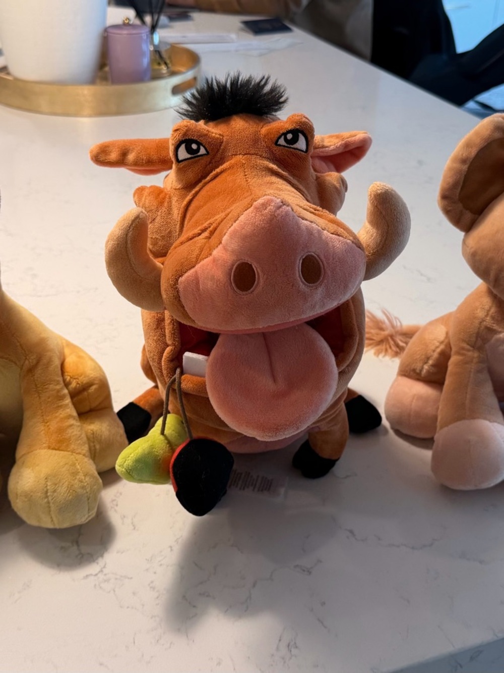 Disney Orange Pumbaa Plush with Black Hair and Pink Snout